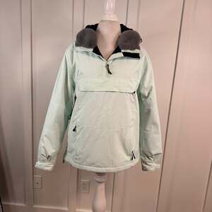 Pulse Women's Mint Green Insulated Ski Anorak Jacket with Faux Fur Trim